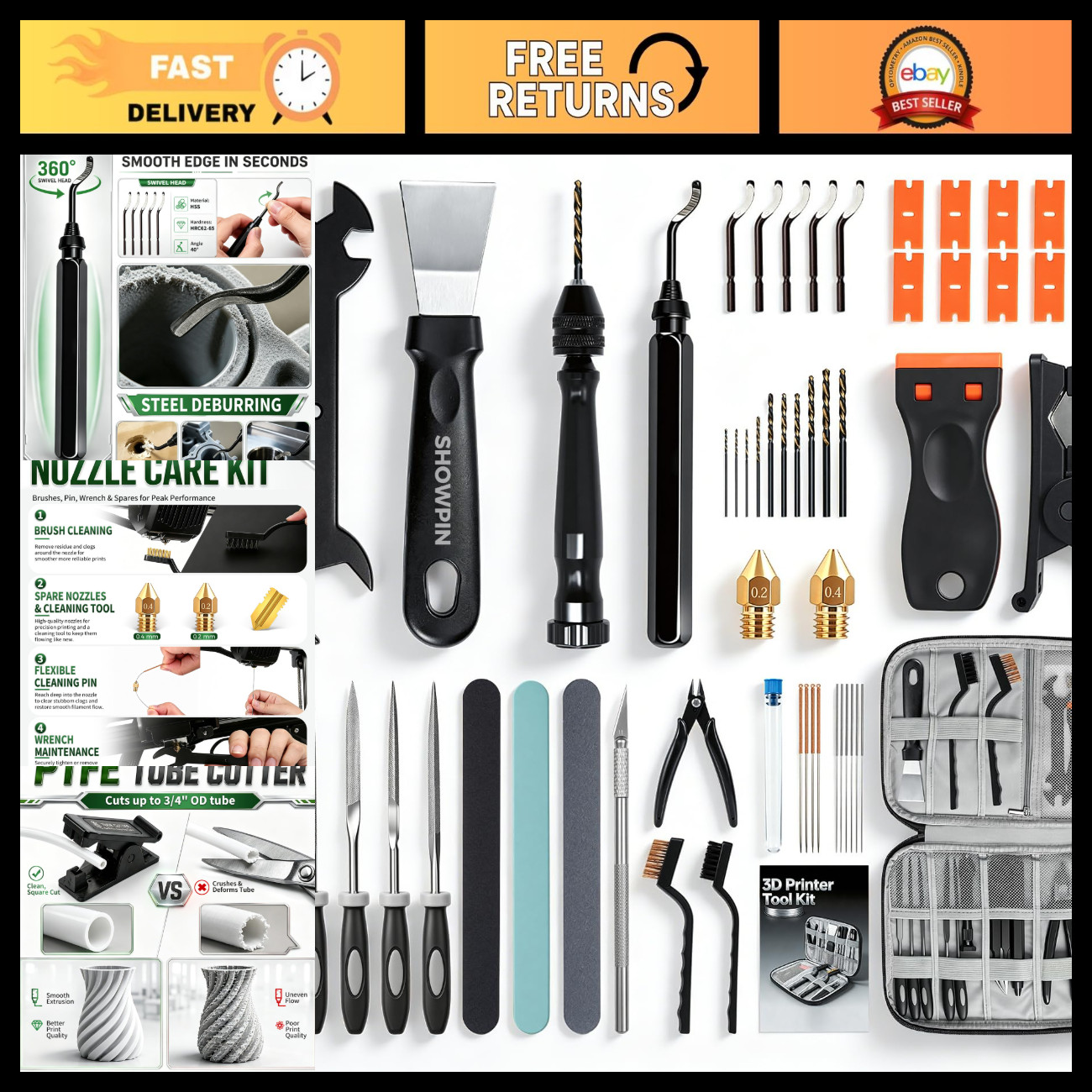 64Pcs 3D Printer Tool Kit for Beginners - Print Removal & Finishing Tools Set