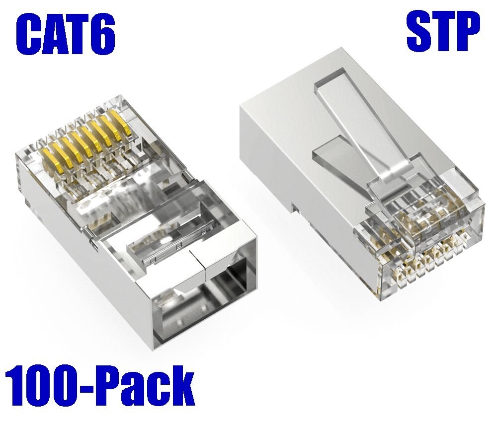 100 Pack CAT6 Shielded STP RJ45 Network Ethernet Feed Thru Plug Cable Connector