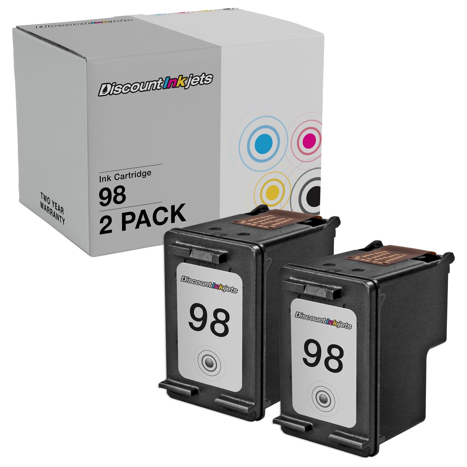 2 C9364WN Black Printer Reman Ink Cartridge for HP 98 HP98 PhotoSmart C4180