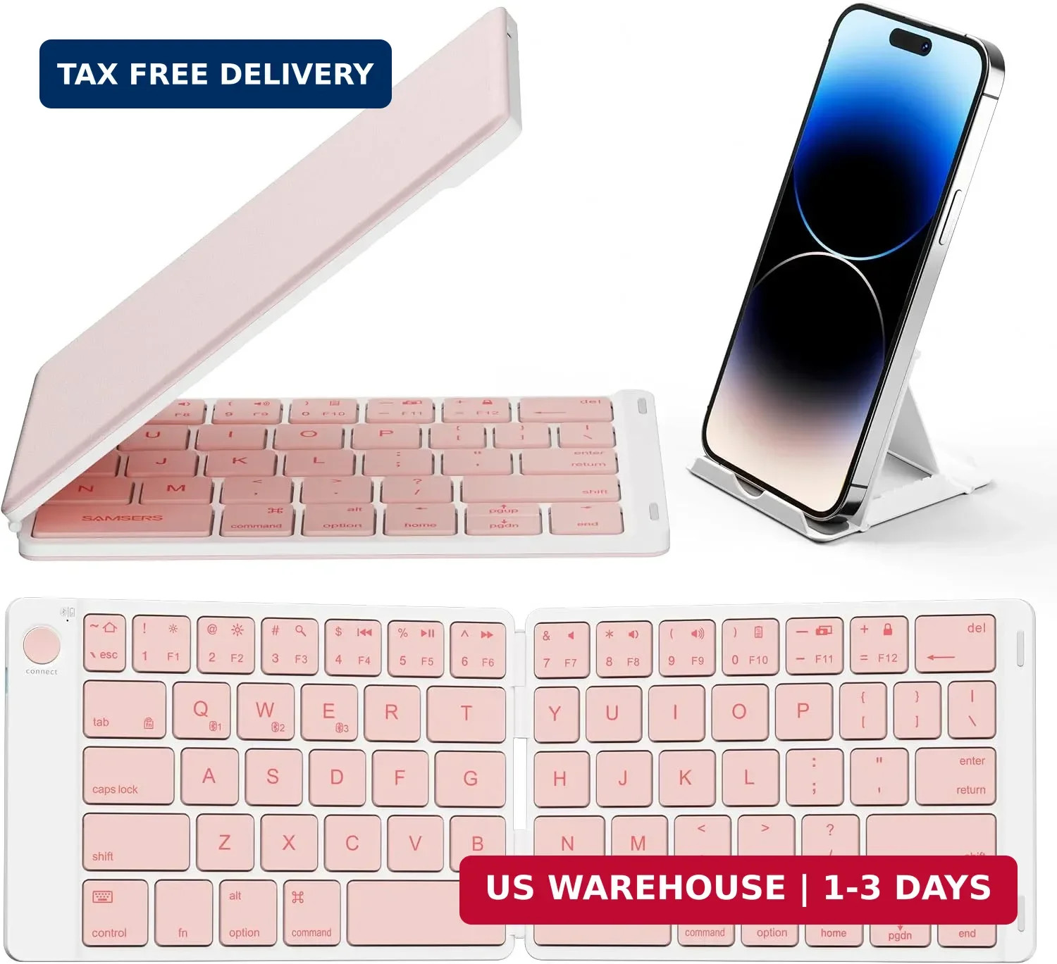 Ultra Slim Foldable Bluetooth Keyboard for Phone Tablet PC, Pink