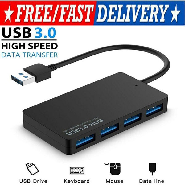 4 Port USB 3.0 Hub Cable  Power Adapter Splitter Multiple Extender for Laptop