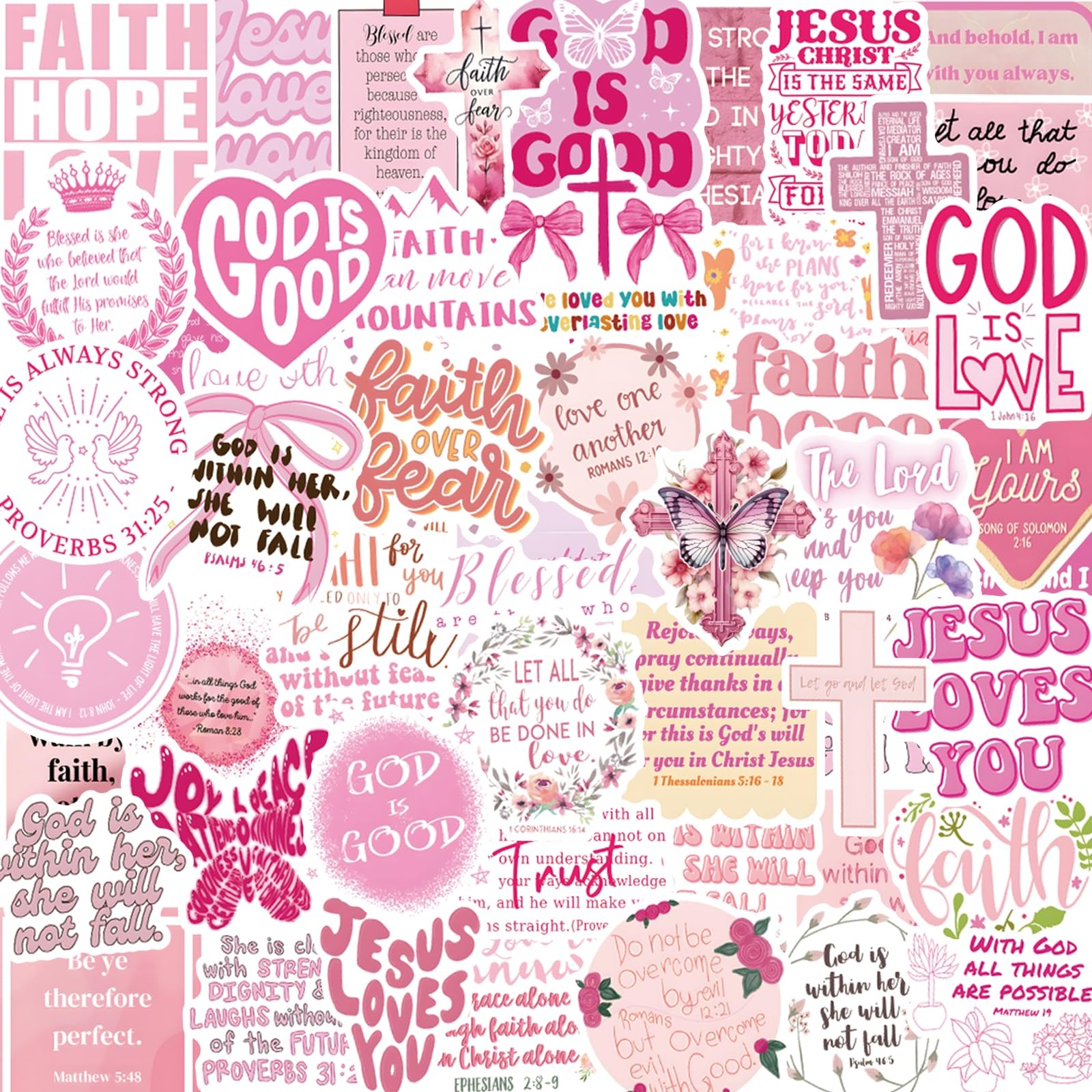 Pink Christian Stickers 55 PCS, Inspirational Bible Verse Stickers,