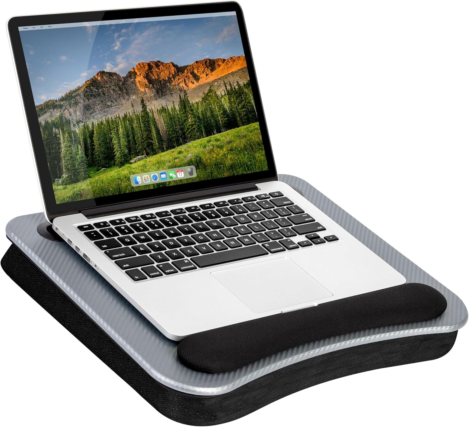 LAPGEAR Memory Foam Lap Desk with Wrist Rest and Media Medium, Silver Carbon 