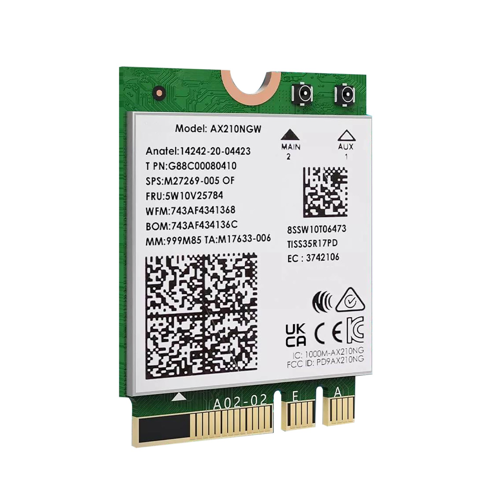 WiFi 6E AX5400 M.2 Module 2.4GHz: 574Mbps 5GHz: 2400Mbps 6GHz: 2400Mbps