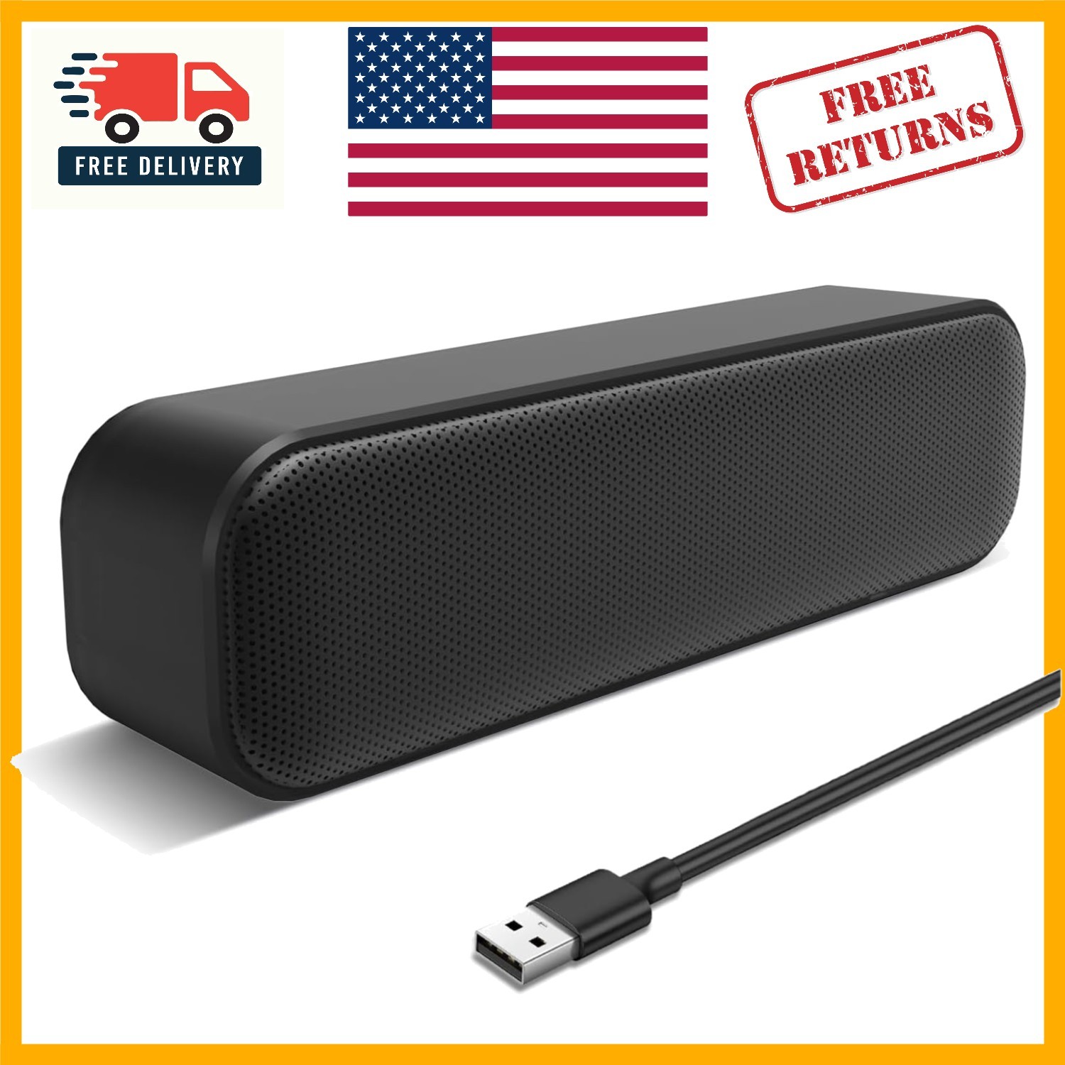 High-Quality USB Computer Soundbar with Deep Bass - Plug & Play Mini Speaker