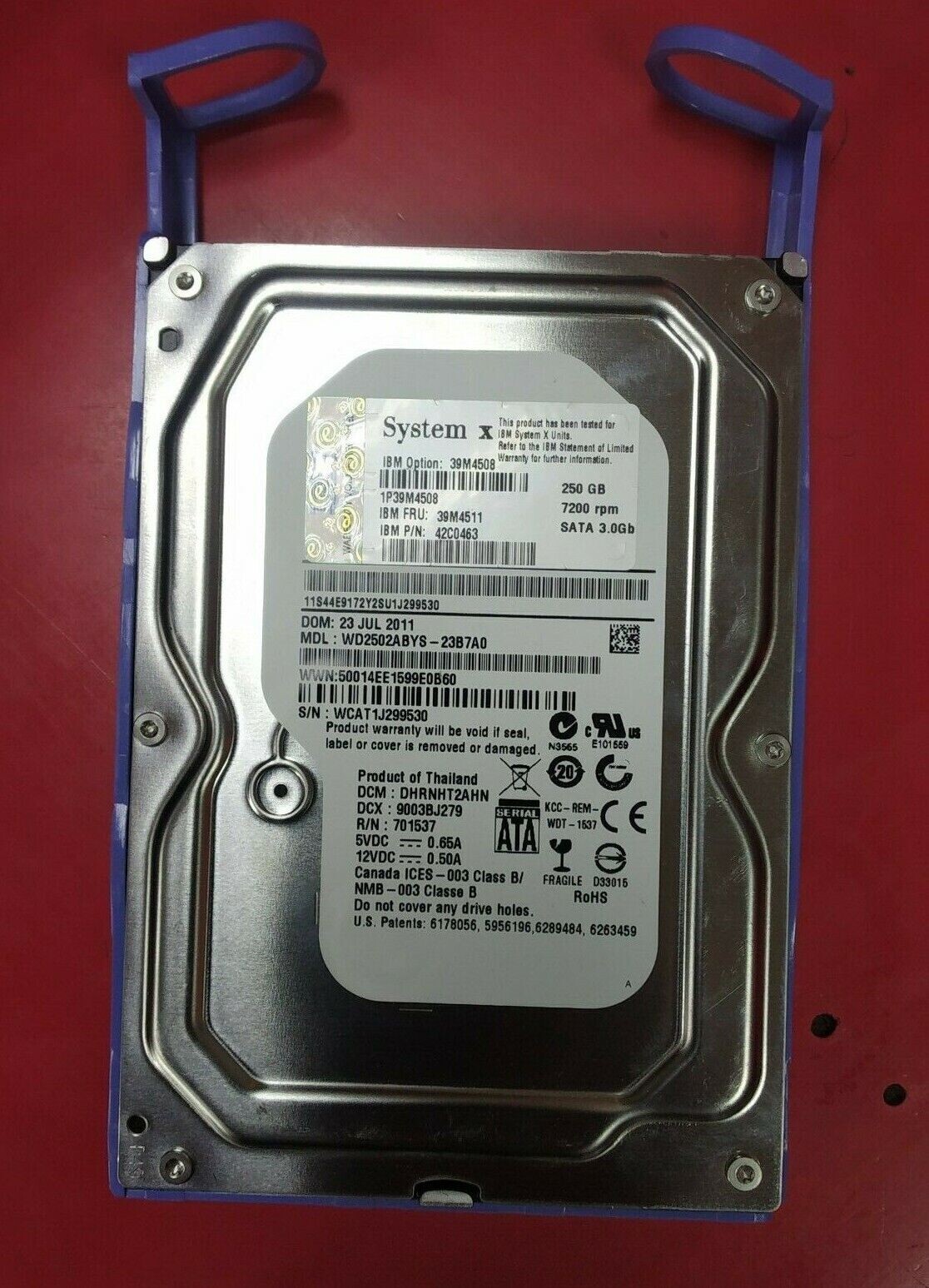 39M4508 IBM 250GB 7.2K RPM SIMPLE SWAP SATA 3.5 HDD 39M4511