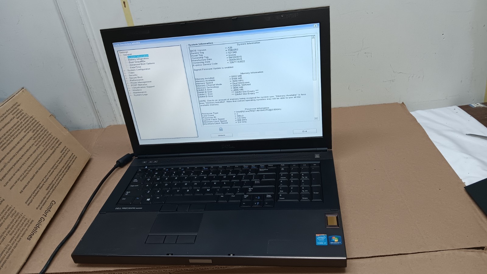 Dell Precision M6800 Laptop Core i7-4610MCPU @ 3 GHz 17.3" LCD Excellent Battery