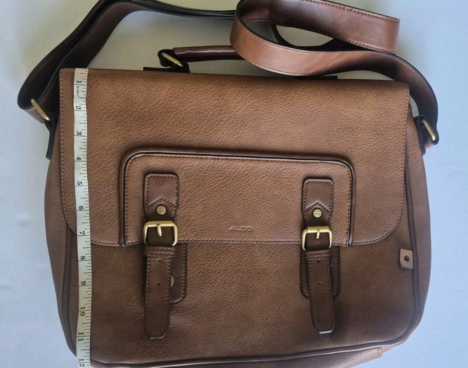 Aldo Brown Pebbled Faux leather Laptop Message Shoukder Bag- Adjustable Strap