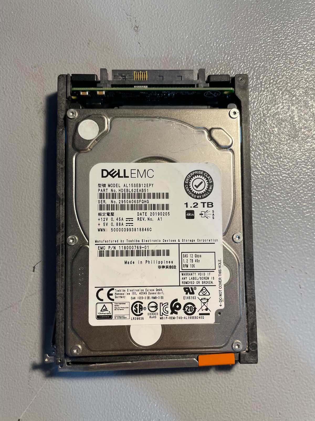 Dell EMC 1.2TB 2.5” SAS HDD HDEBL62EAB51 10K RPM Enterprise Server Hard Drive