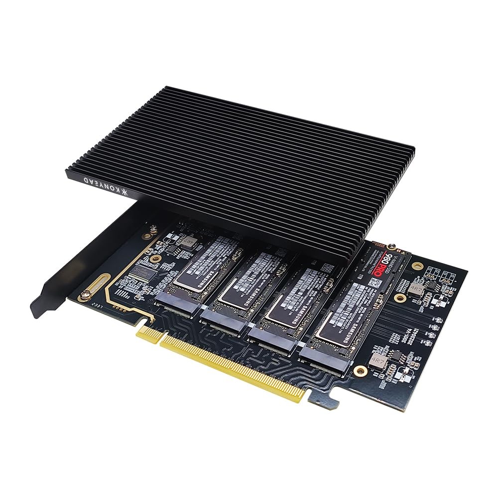 PCIe 4.0 x16 To 4Port M.2 MKey NVMe SSD Expansion Card With Heatsink