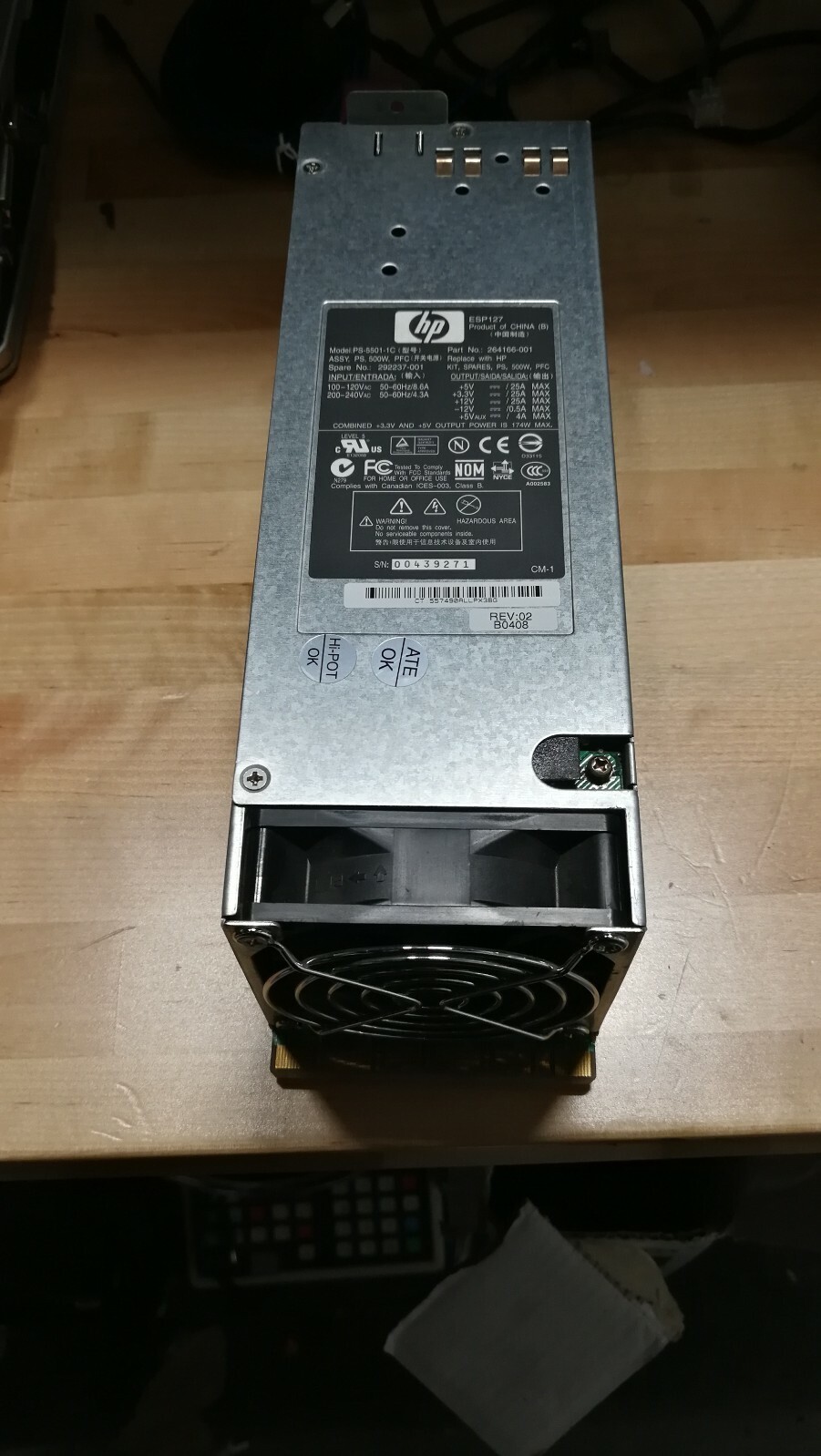 HP/ Compaq ESP127 PS-5501-1 500W Server Power Supply 283655-001, 264166-001 