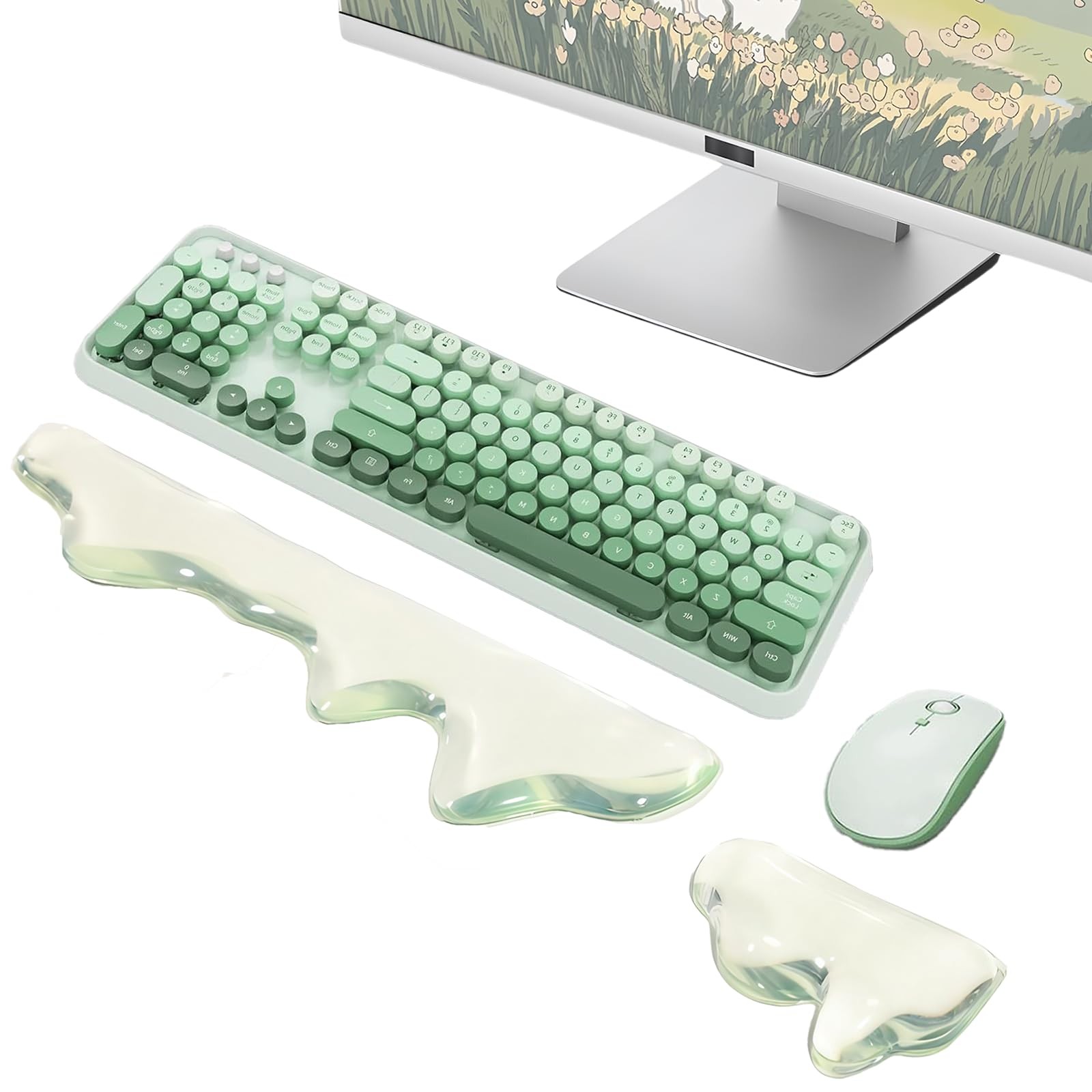 Transparent Clear Green Gel Mountain Keyboard Mouse Wrist Rest Pad Support
