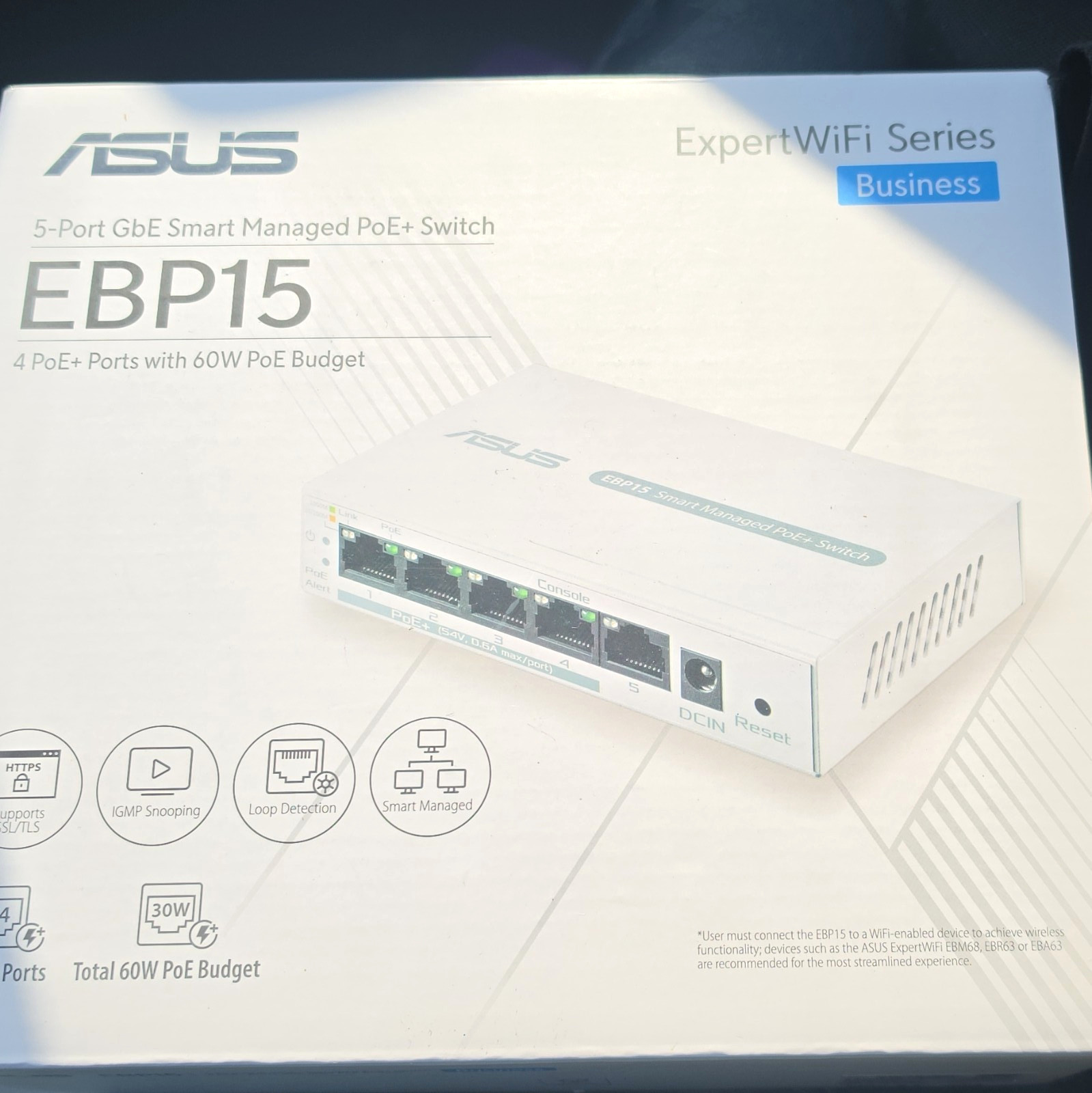 ASUS ExpertWiFi EBP15 5-Port Gigabit Partially Managed PoE+ Switch