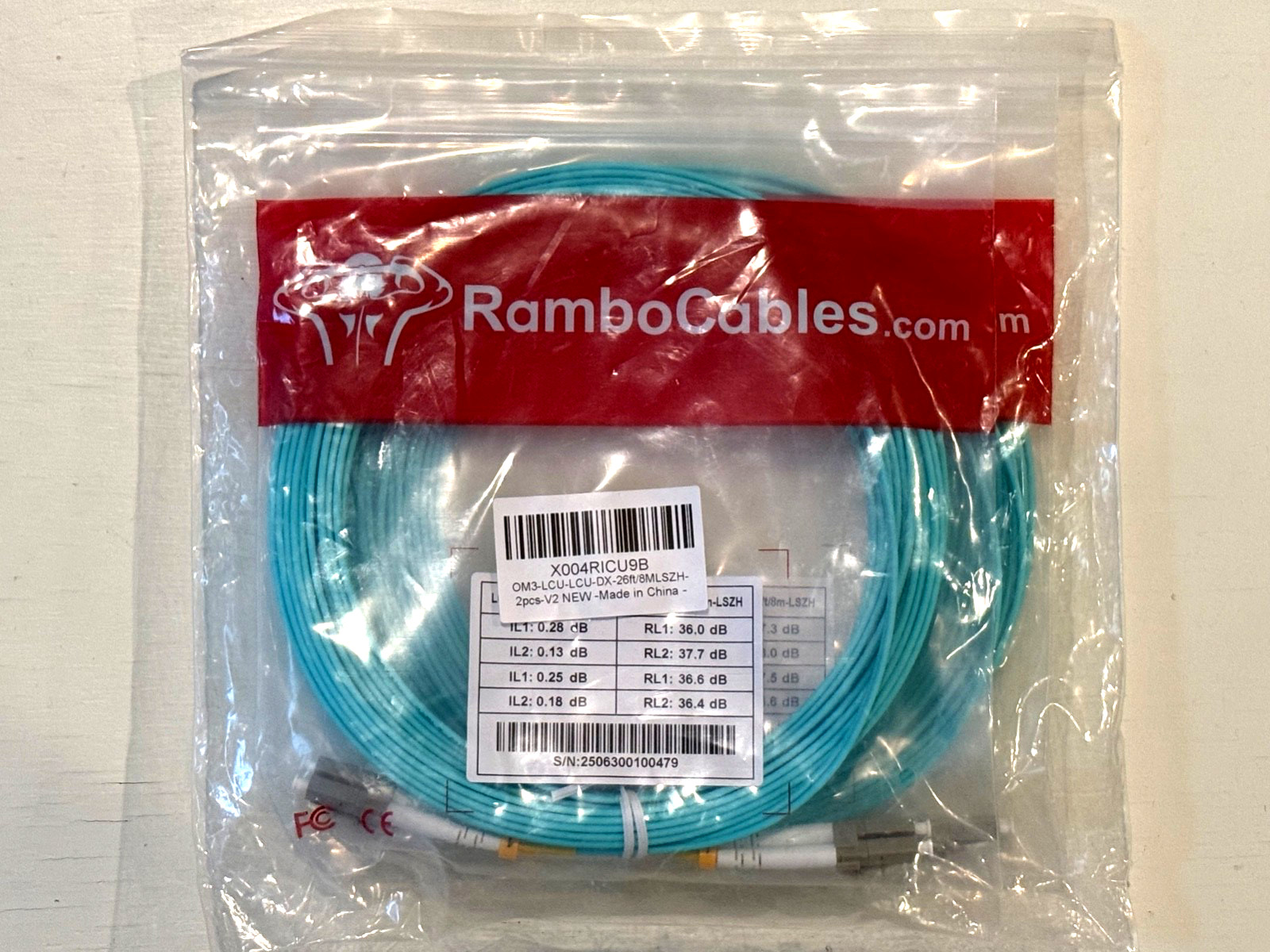 RamboCables OM3 LC to LC Multimode Duplex Fiber Optic Patch Cable 26ft 8M 2-Pack