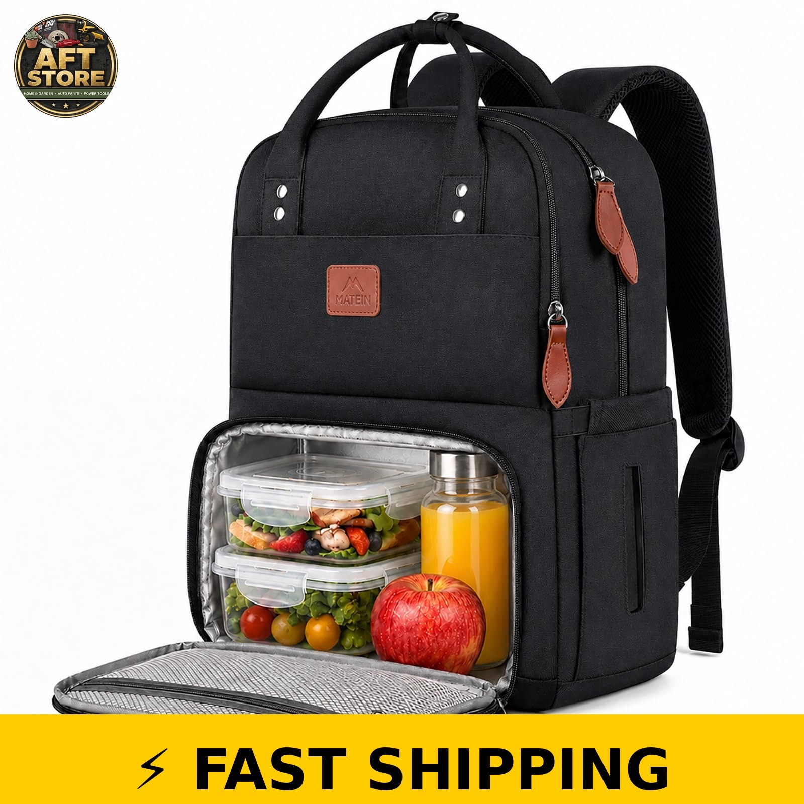 MATEIN 15.6 Inch Laptop Backpack with Insulated Lunch Box - Black