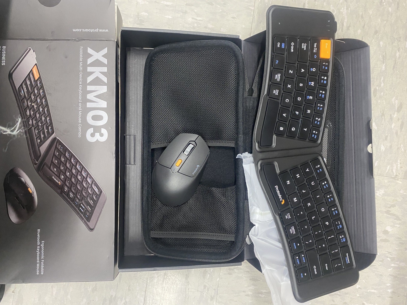 ProtoArc Ergonomic Foldable Keyboard Mouse XKM03 Portable Folding Bluetooth Case