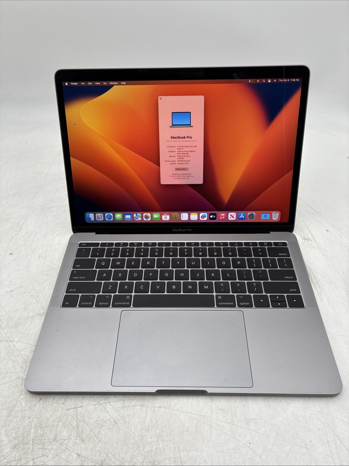 13" MacBook Pro 2017 A1708  Two Thunderbolt Ports 8GB RAM  121GB eMMC Ventura