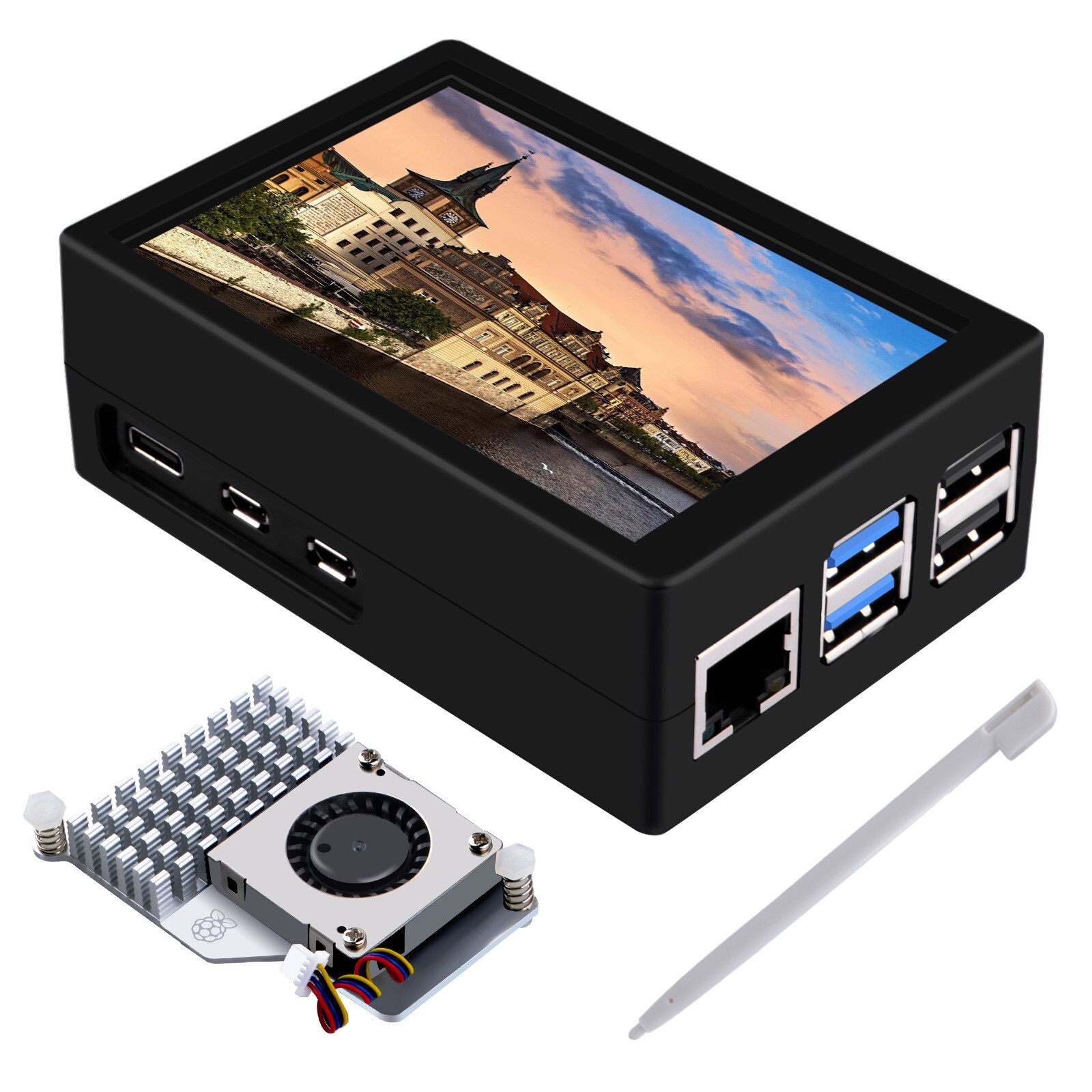 3.5 Inch 480x320 Pixels Display with ABS case & Active Cooler Kit For Pi 5