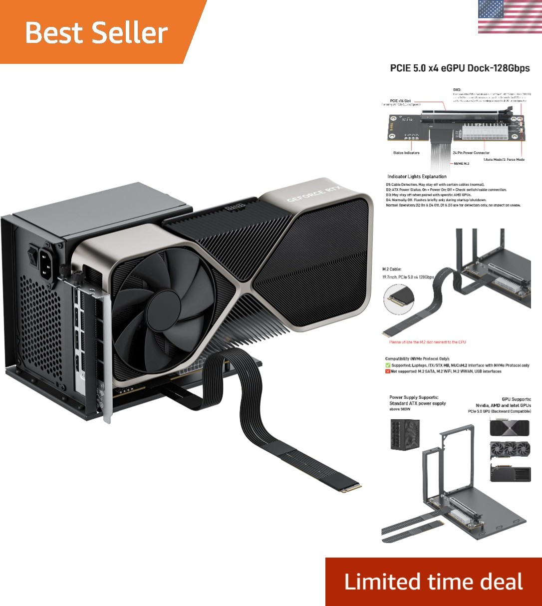 Superb eGPU Docking Solution for Mini PCs - 50cm PCIe x16 Riser Cable Included