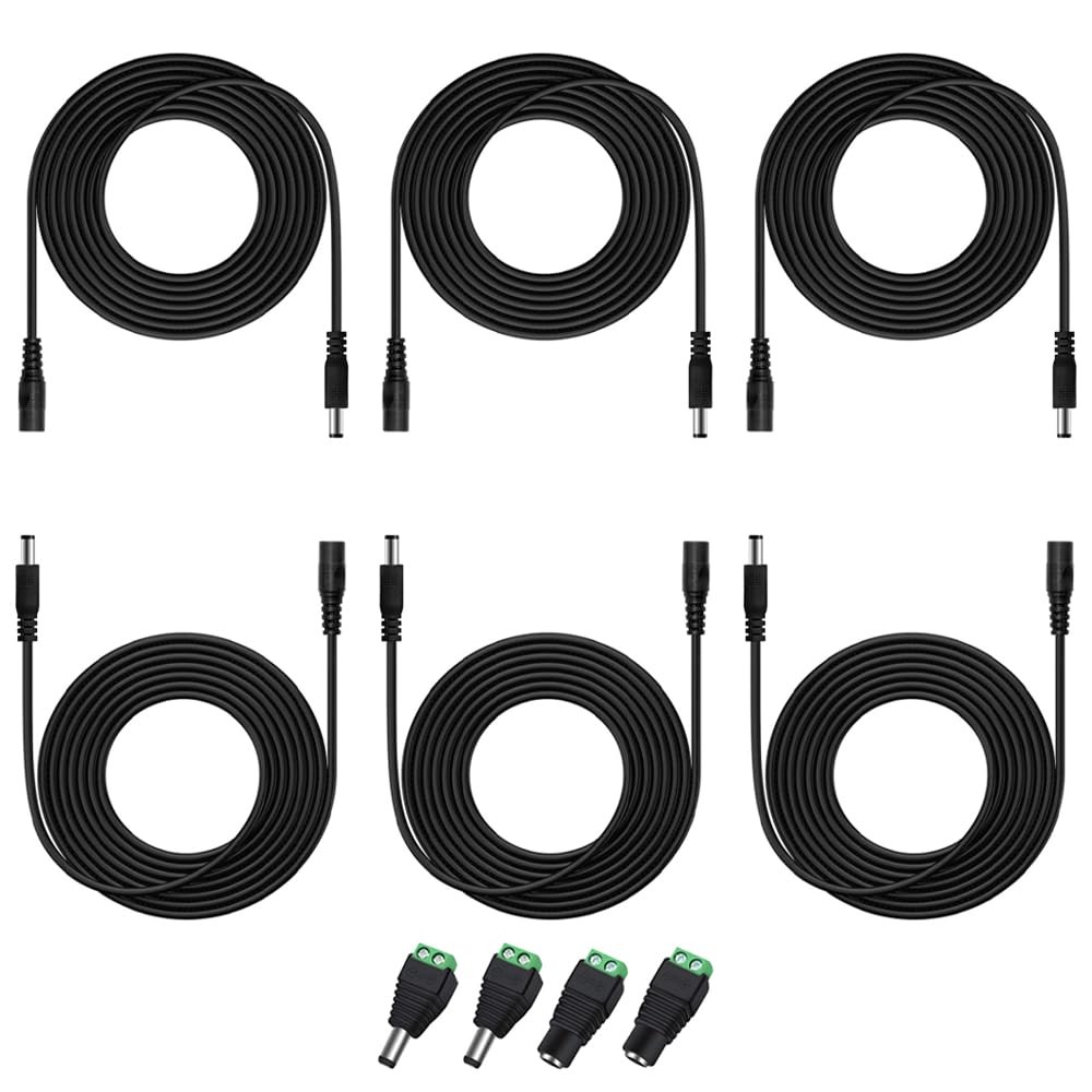 6 PCS 10FT 3m 12V DC Power Extension Cable 5.5x2.1mm Jack Adapter Connectors