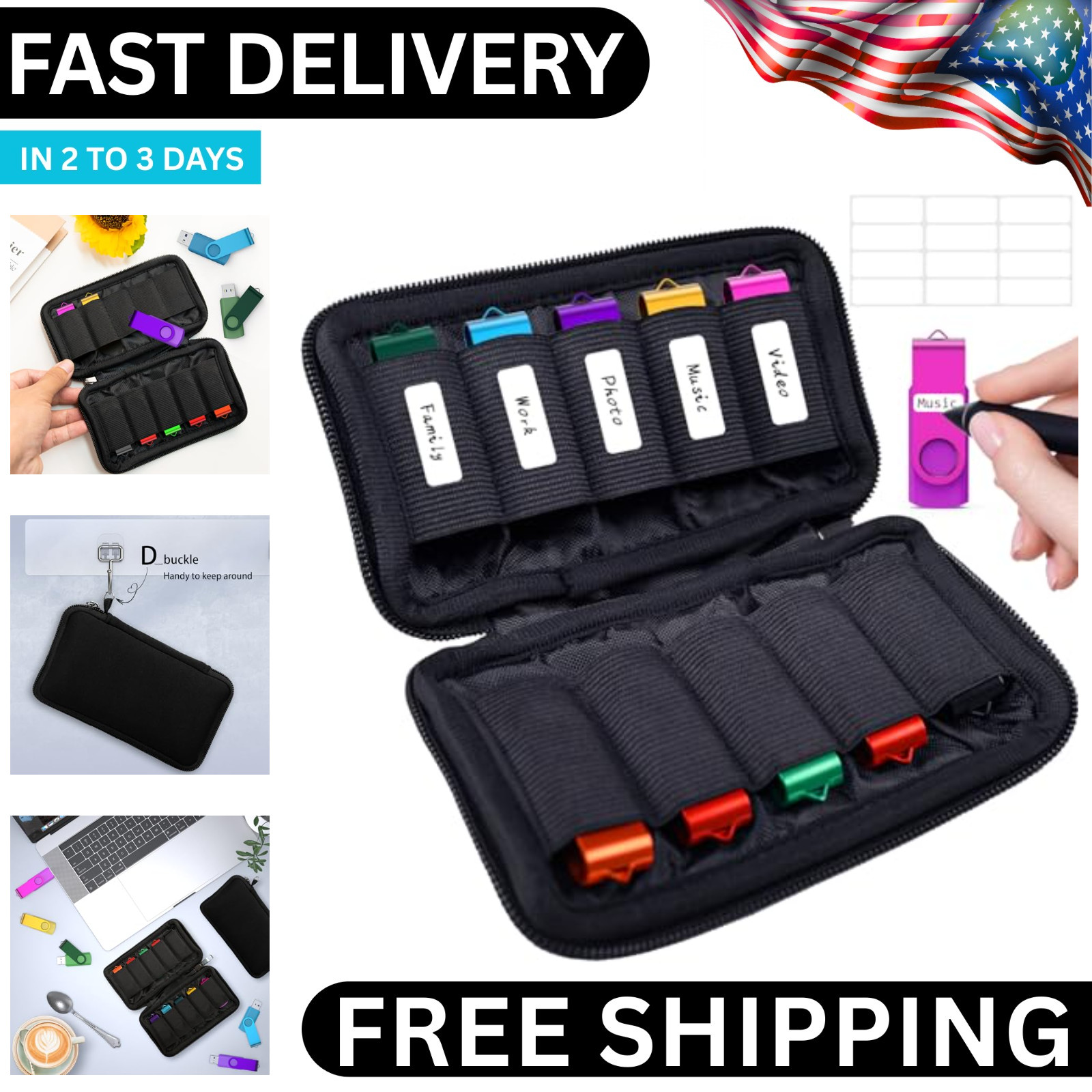Flash Drive Case USB Storage Case USB Holder Storage Bag for USB Flash Drive US.
