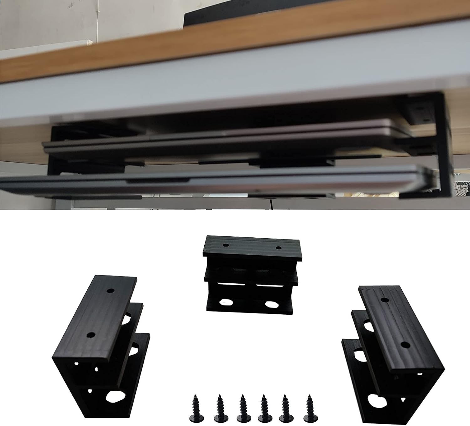 3 PCS Under Desk Double Decker Laptop Holder Mount Bracket Keyboard Storage