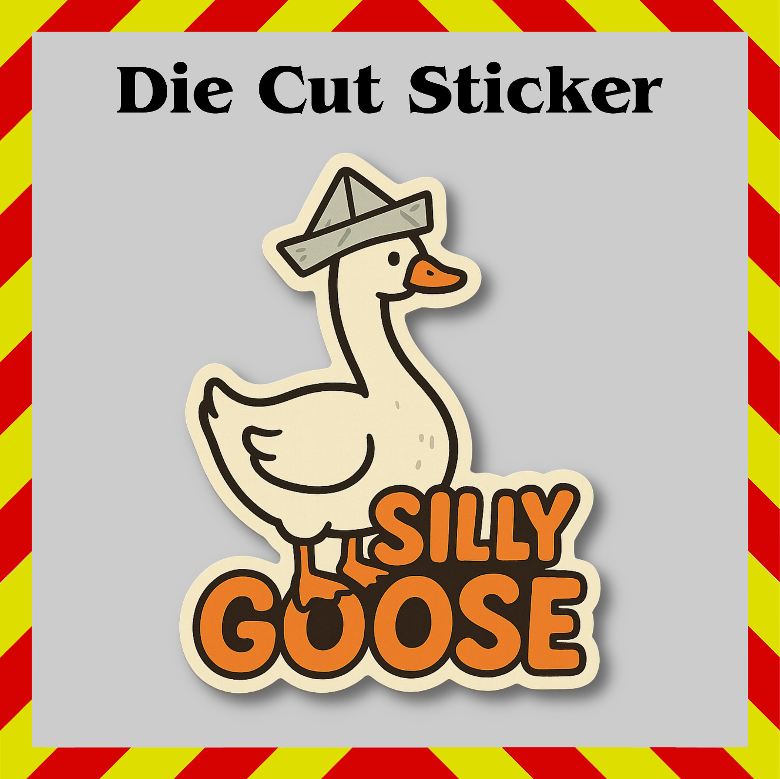 Funny Silly Goose with a Paper Hat Sticker - Waterproof Vinyl Printed Decal