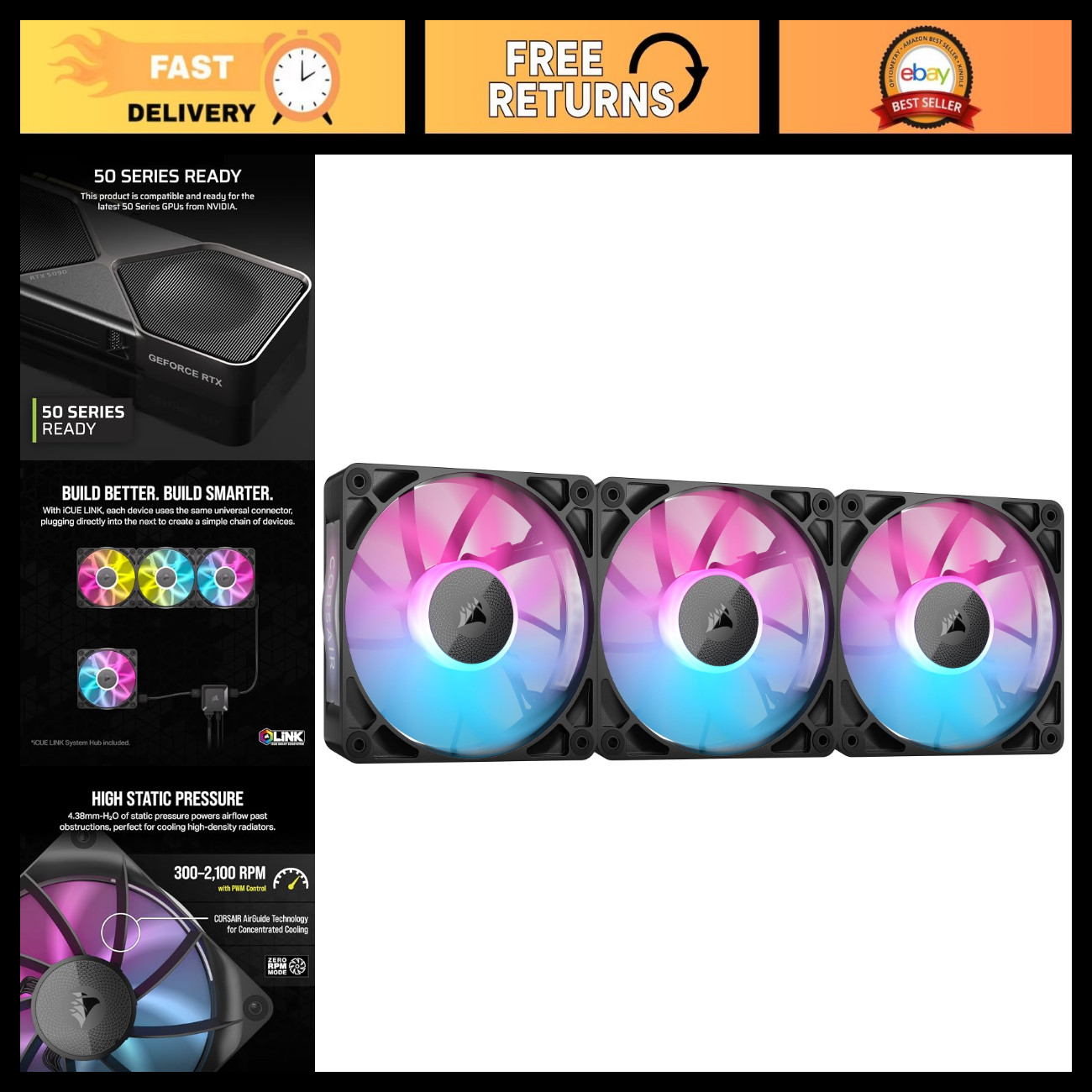 RGB 120mm PWM Fans Triple Pack - High-Performance Cooling, Quiet Operation, Blac
