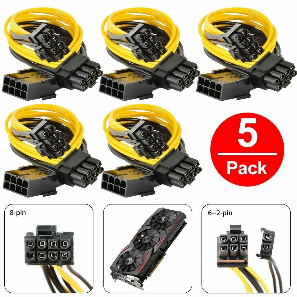 5-pack) PCI-E 8-pin to GPU 2x 6+2-pin Power Splitter Cable PCIE PCI Express