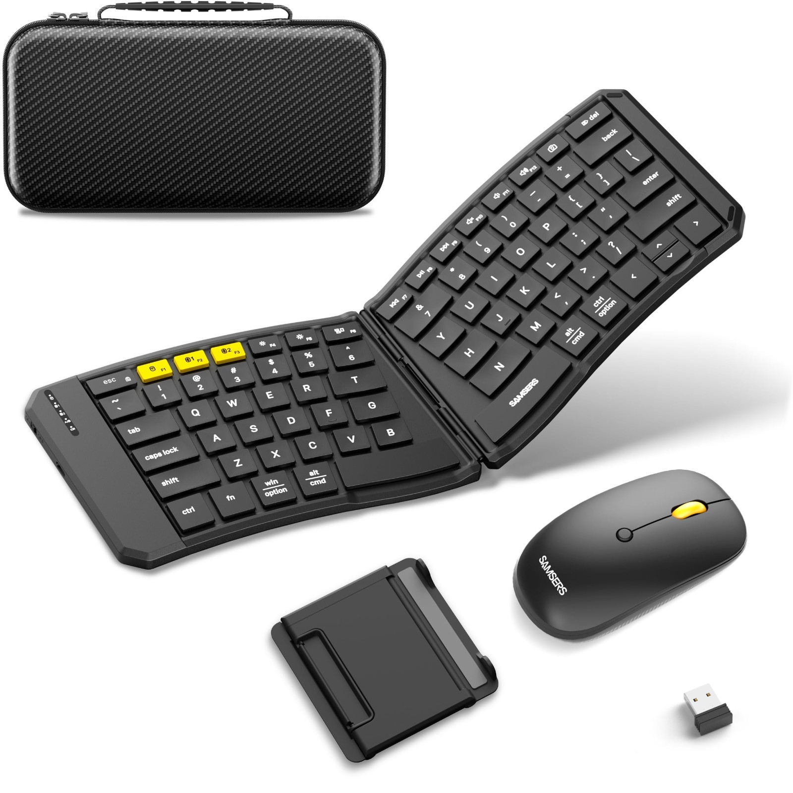 Ergonomic Foldable Keyboard and Mouse, Samsers KM09 Split Folding Bluetooth Keyb