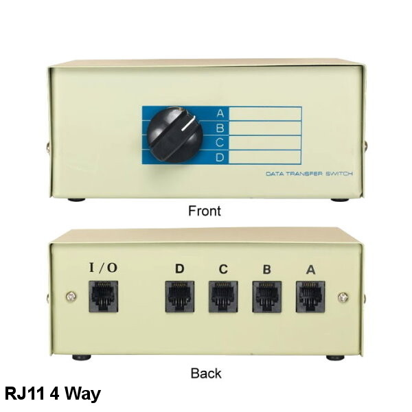 Kentek RJ11 4 Way Data Switch Box w/ Rotary Dail for Telephone Modem Fax 11Pin