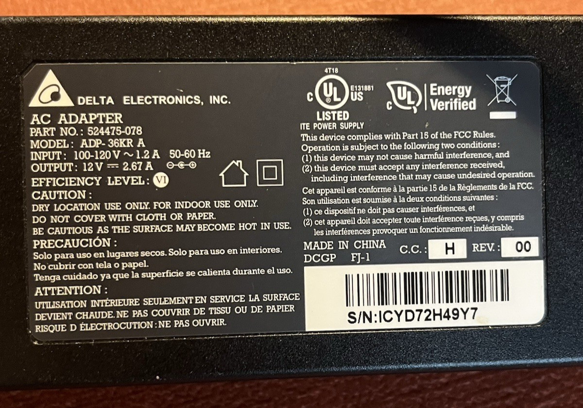 Delta Electronics EPS-3 ADP-36KR A AC/DC Adapter Power Supply, Black