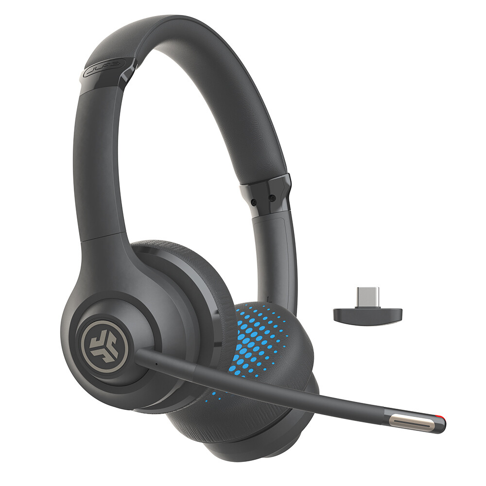 JLab GO Work Wireless On-Ear Headset Gen 2, Boom Mic, USB Dongle Connection