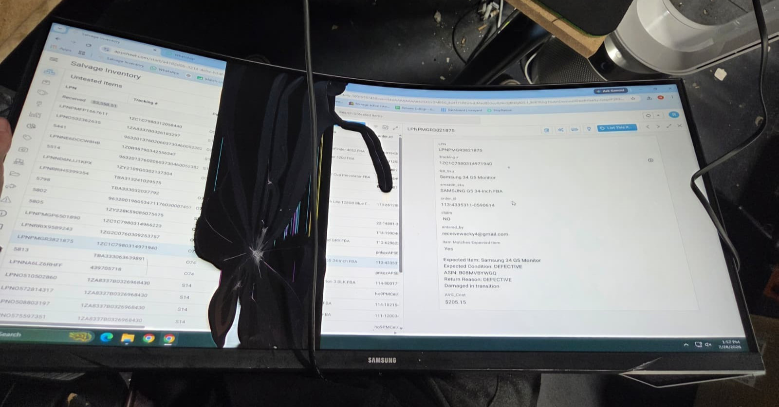 Samsung Odyssey G5 34" Curved WQHD 165Hz Monitor For Parts Cracked - Tested