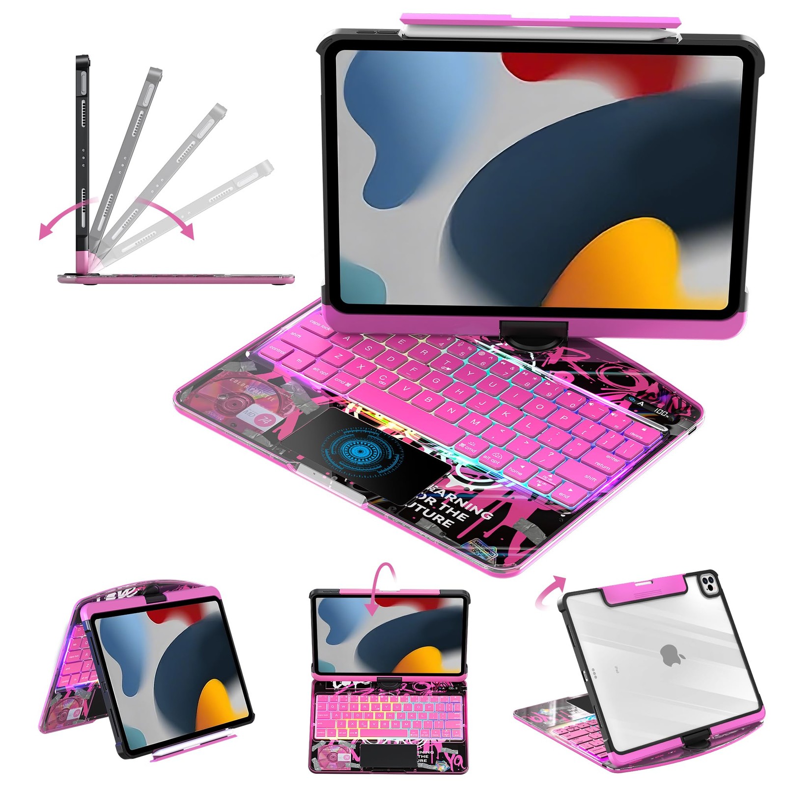 Clear Keyboard Case for iPad 10.2 inch 9th/8th/7th (2021/2020/2019) 360° Swiv...