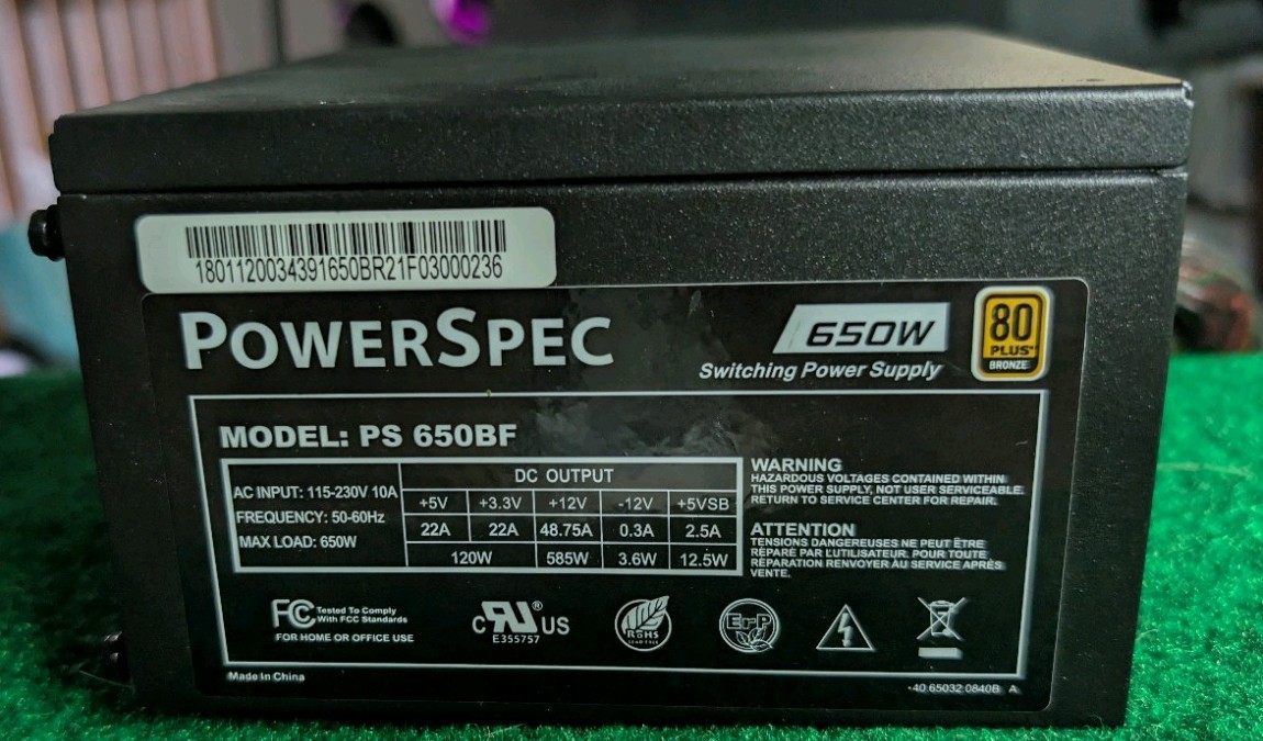 PowerSpec PS 650BF 650W 80 Plus Bronze Non-Modular ATX Power Supply Tested