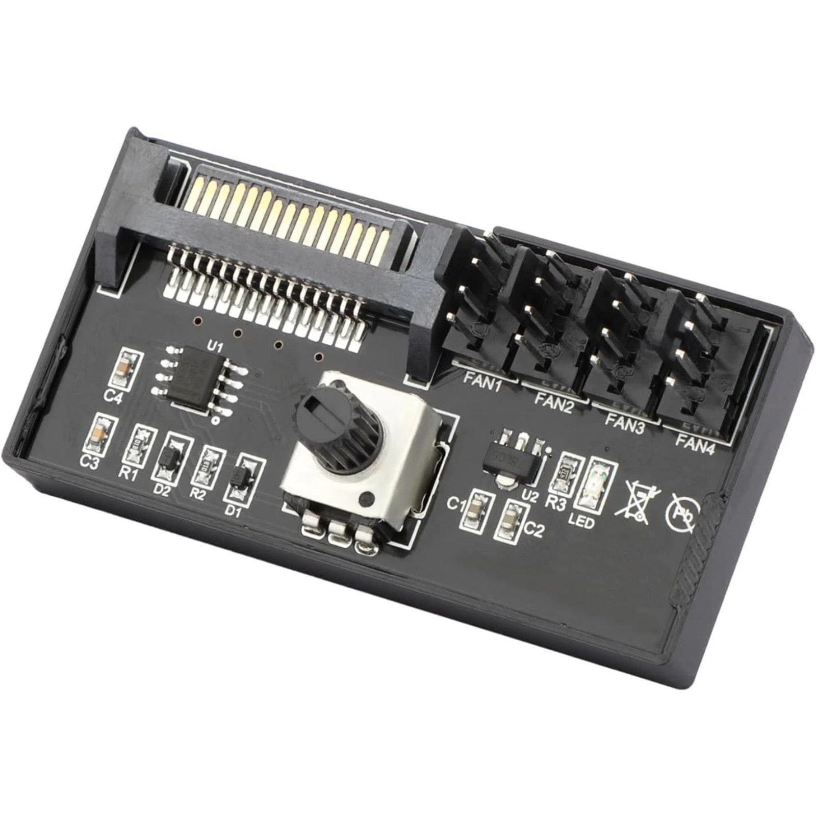 SATA Powered 4 Port PWM Fan Controller Hub 12V 60W Adjustable Speed Knob PC Case