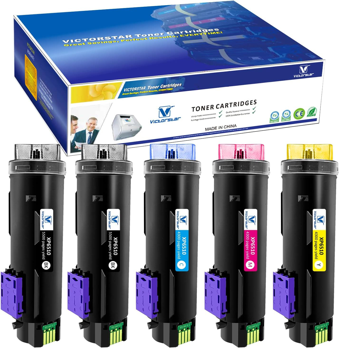 5 Packs Compatible Toner Cartridges 6510 6515【Extra High Yield】 5500 BK & 4300 P