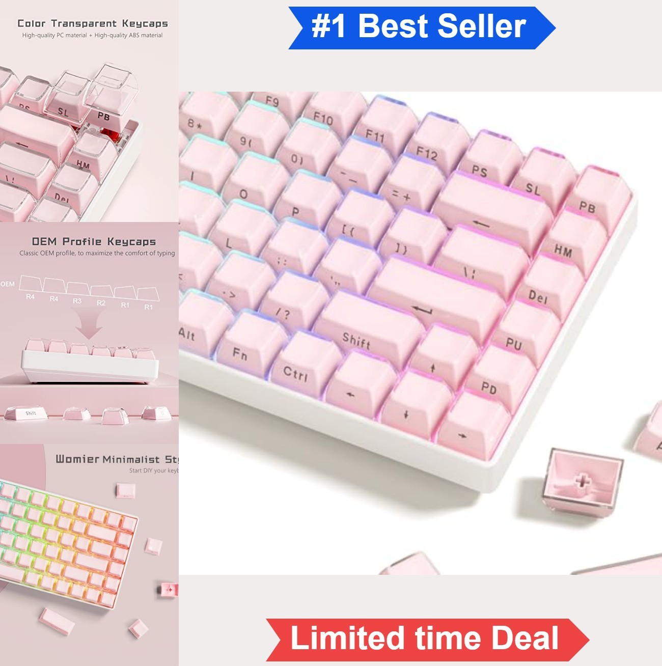 Pink Jelly Keycaps 113 Keys OEM Profile Side Print PC ABS MX Switch Mechanical