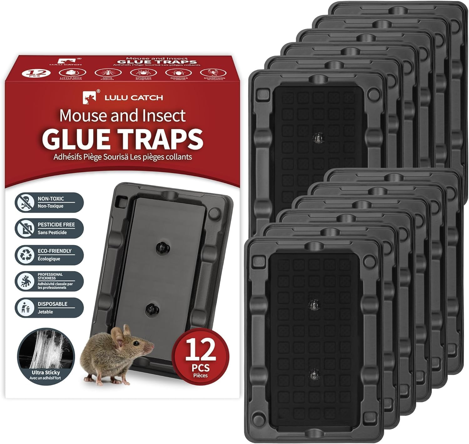 LULUCATCH Mouse & Insect Traps 12 Pack, Heavier Sticky Traps with Non-Toxic Glue