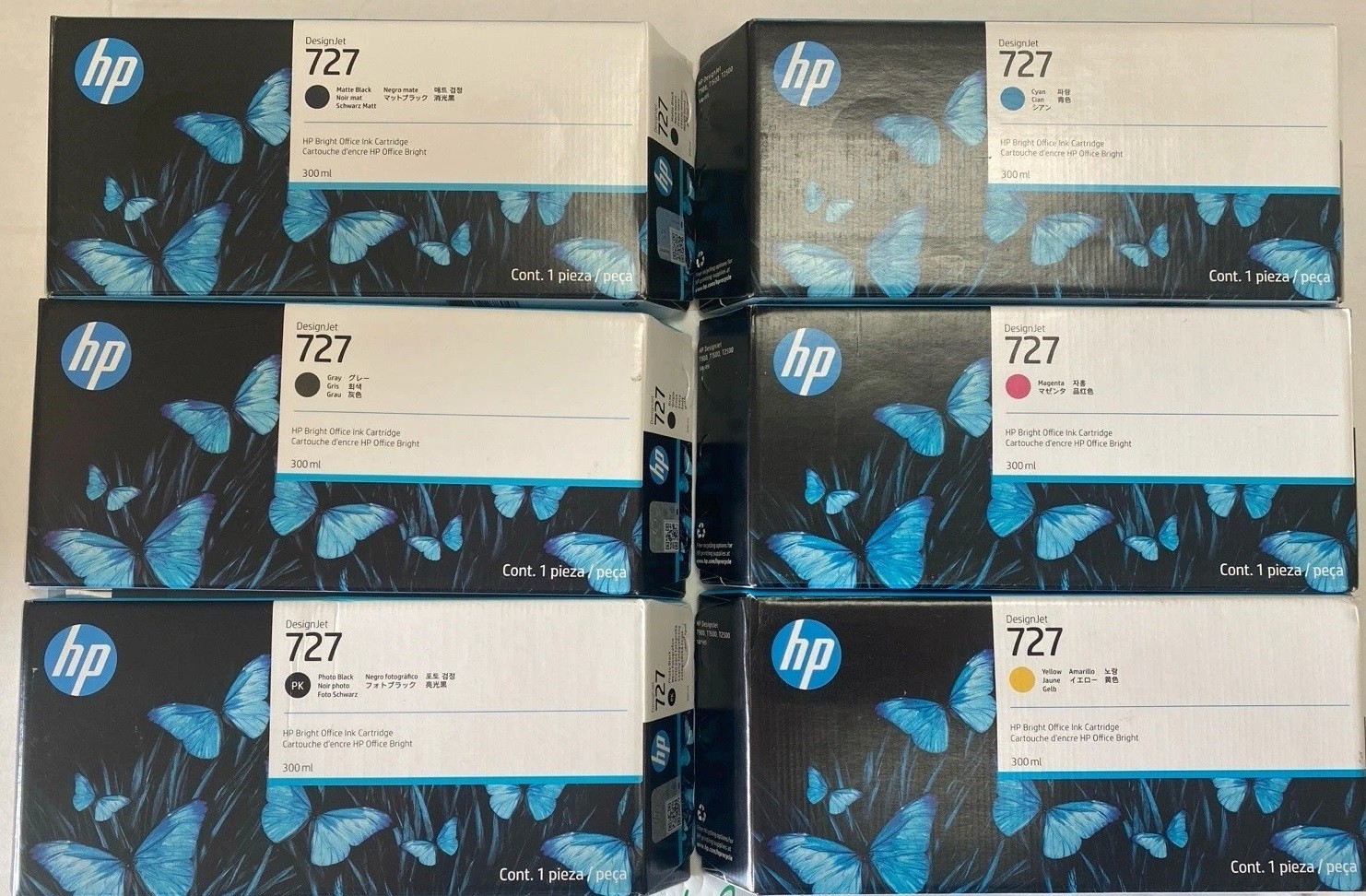 Set 6 New Genuine Factory Sealed HP 727 HI YIELD Ink Cartridges 300ml 2024-2025