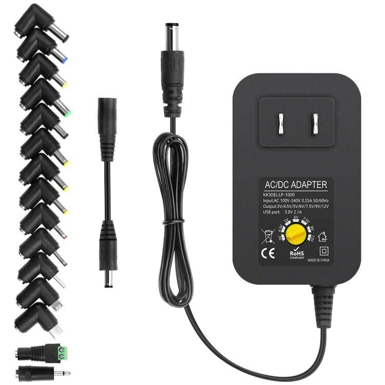 Arkare 30W Universal AC to DC Power Adapter Adjustable 3-12V 30W, Black