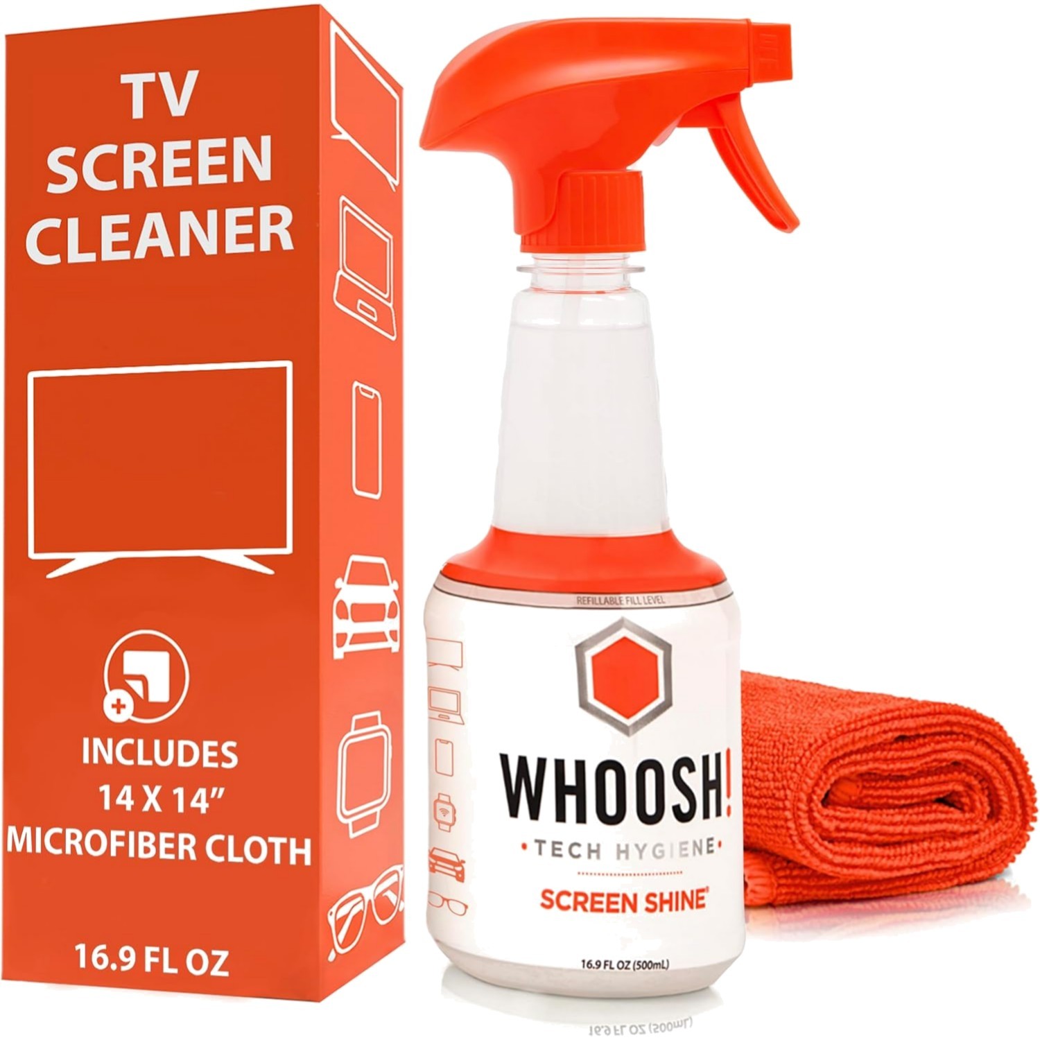 Refillable 16.9 fl oz Odor-Free Screen Cleaner with Microfiber Cloth - Non-Toxic