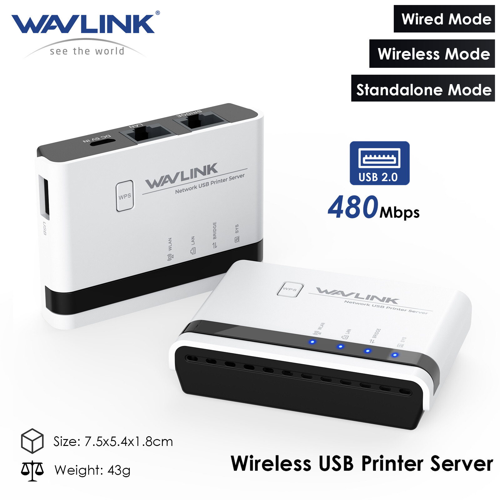 USB Wireless Printer Adapter Server WiFi 10/100Mbps LAN/Bridge 480Mbps USB2.0