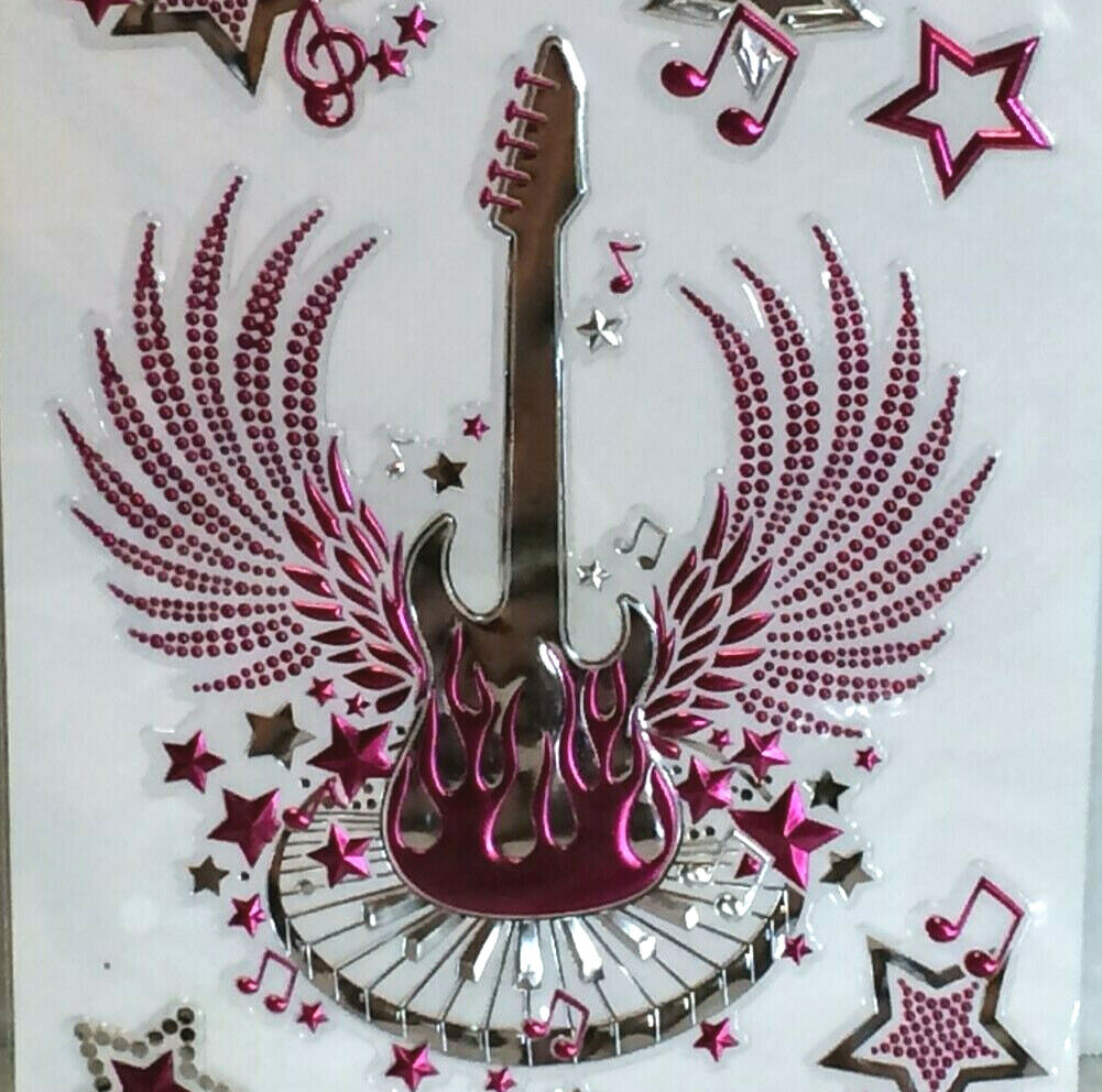 6 PCS Computer Sticker Vinyl Laptop Decal PC Case Mod Flaming Guitar Wings Stars