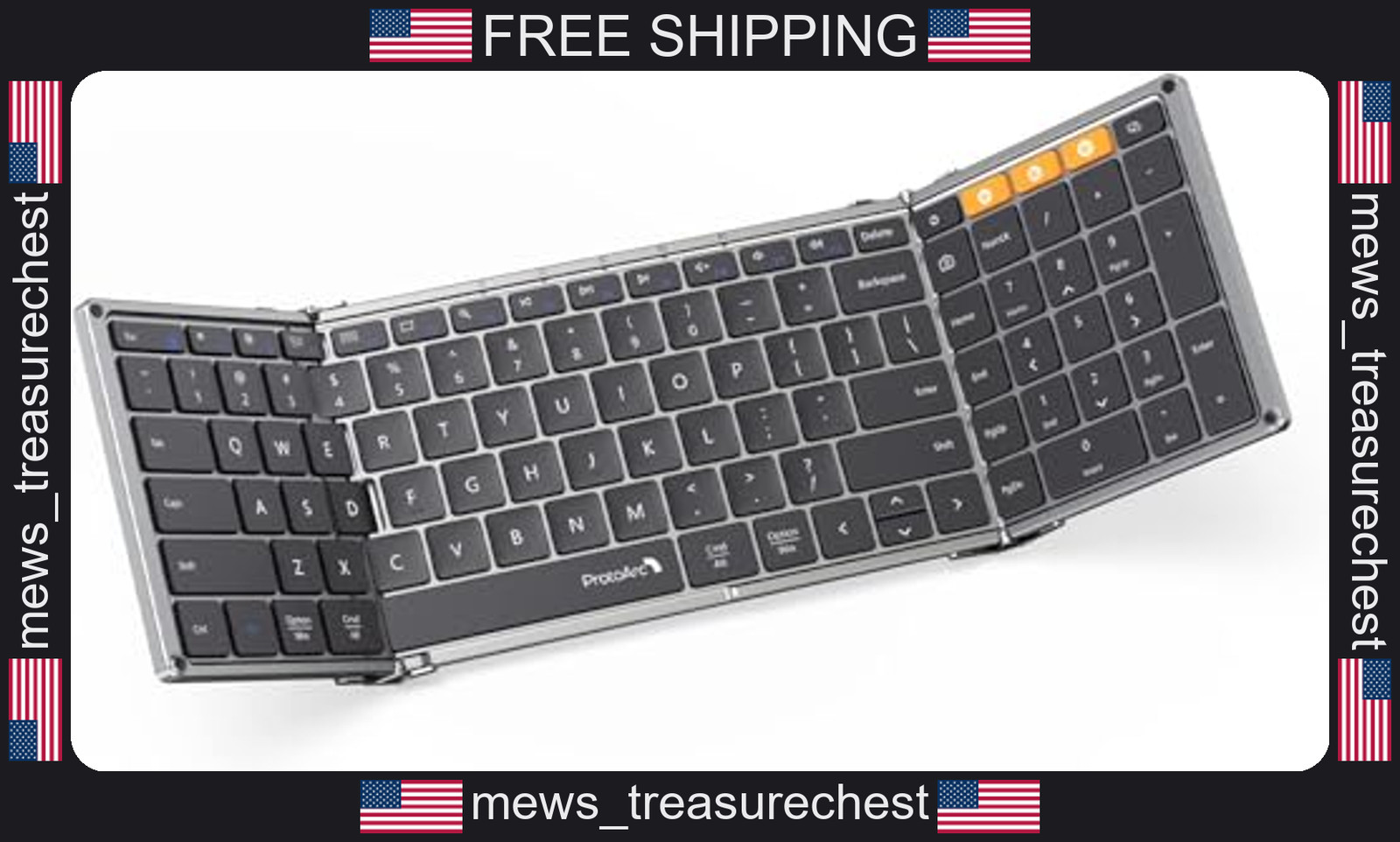Full-Size Bluetooth Keyboard with Numeric Pad, Foldable Travel Design
