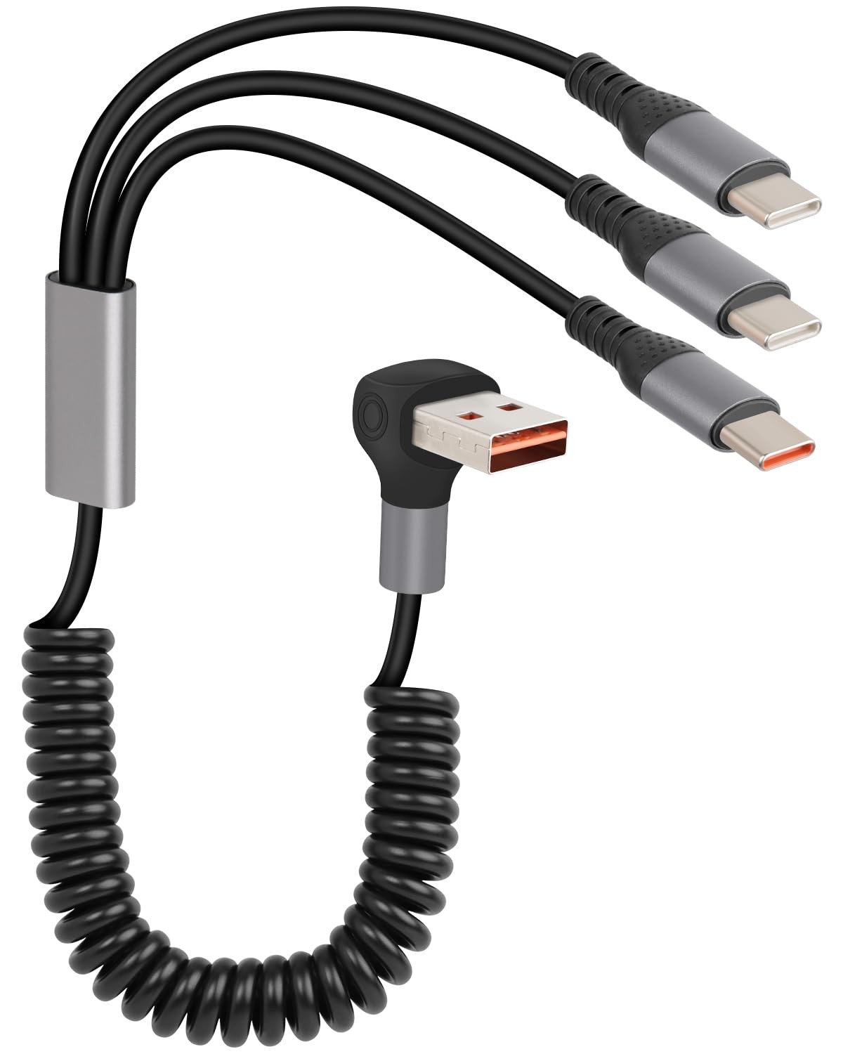 GELRHONR 66W Coiled Multi USB C Fast Charging Cable 90 1.8 ft - 4 ft, A to 3C 