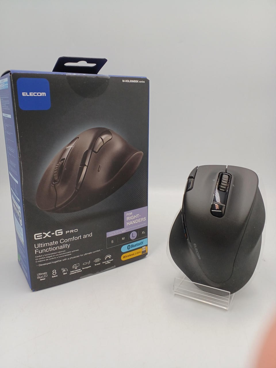 ELECOM EX-G Pro M-XGL50MBSK Wireless Mouse 8 Button Ergonomic Used