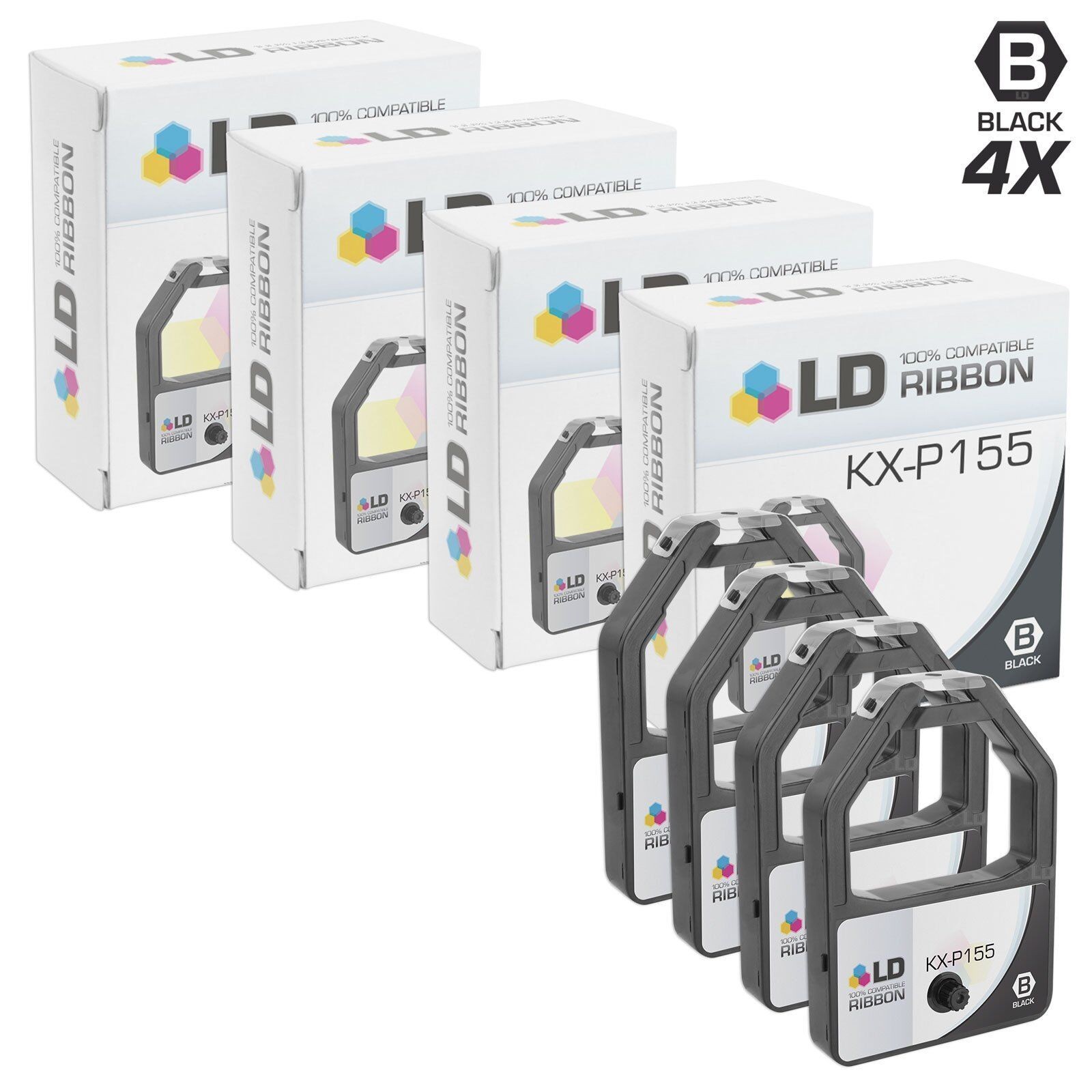 LD Compatible Panasonic KX-P155 Set of 4 Black Ribbon Cartridge KX-P1624 KXP1654