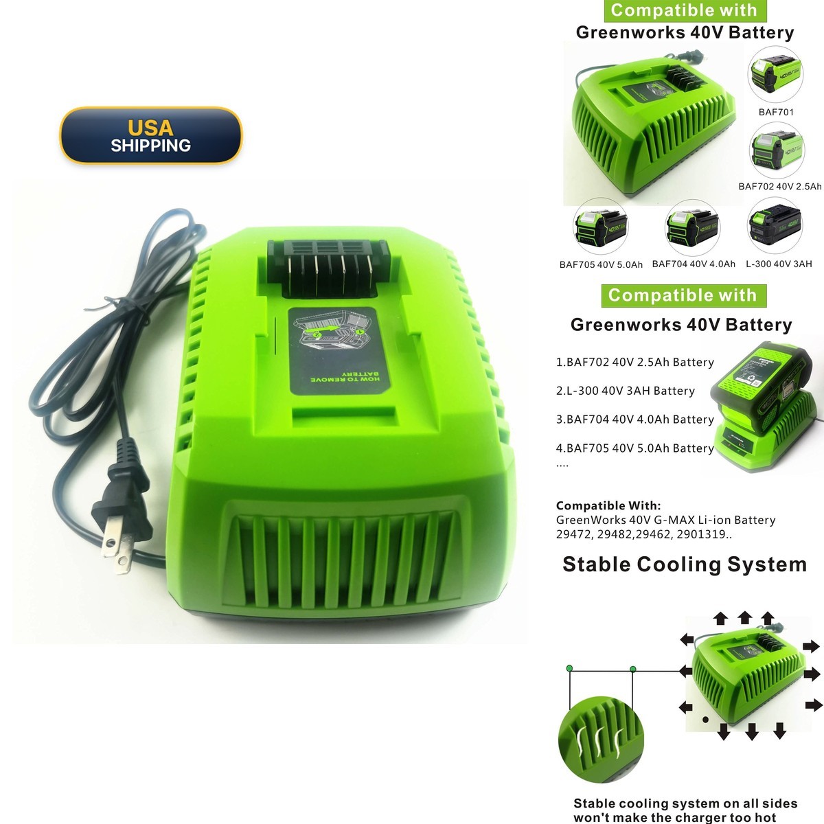 Anoitd 40V Replacement Battery Charger for Greenworks 29482 C-220